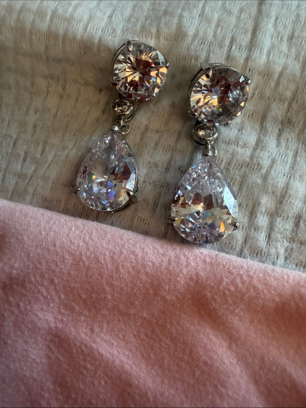 Large!  Classic double Clear Teardrop Crystal Drop Earrings like new!
